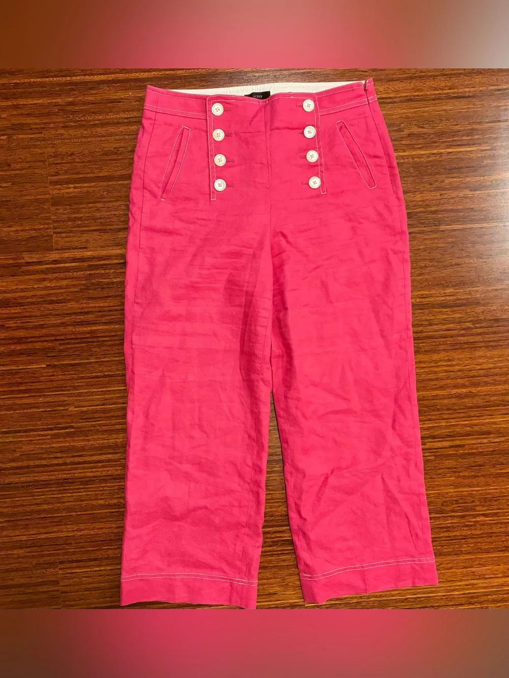 J. Crew Peyton Pink Sailor Pants Linen Blend Wide Leg Cropped Size 8 Resortwear